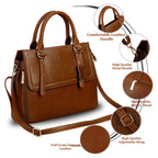 RICHSIGN LEATHER ACCESSORIES Full-Grain Natural Leather Top-Handle satchel Tote Ladies Handbags & Shoulder Sling Bags For Women Office Branded Stylish Latest Size-L-11 X H-10 x W- 5 In (TAN)