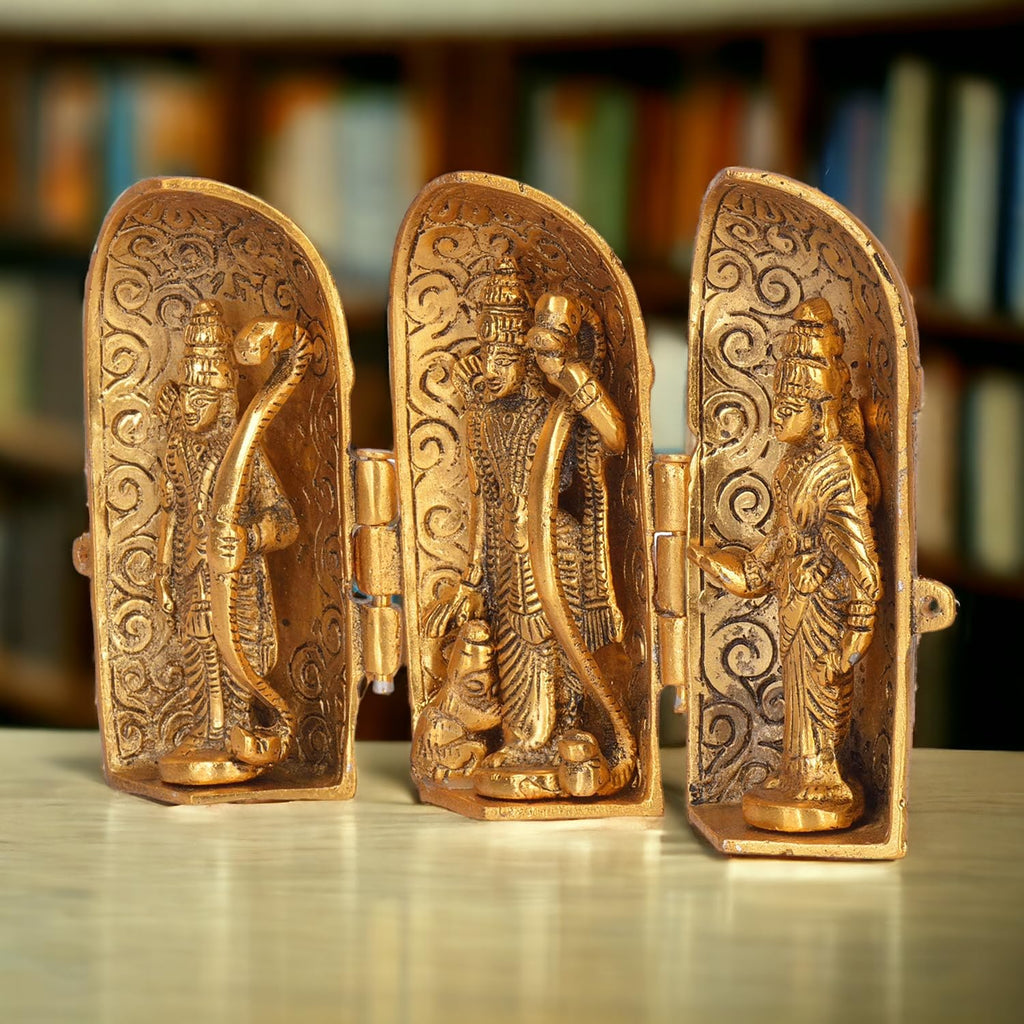 KridayKraft Metal Shri Ram Darbar Statue in Foldable Box for Pooja Lord Rama Laxman Sita & Hanuman Murti Religious Idol for Home Office Décor Decorative Showpiece Figurines,