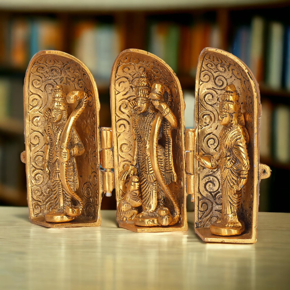 KridayKraft Metal Shri Ram Darbar Statue in Foldable Box for Pooja Lord Rama Laxman Sita & Hanuman Murti Religious Idol for Home Office Décor Decorative Showpiece Figurines,