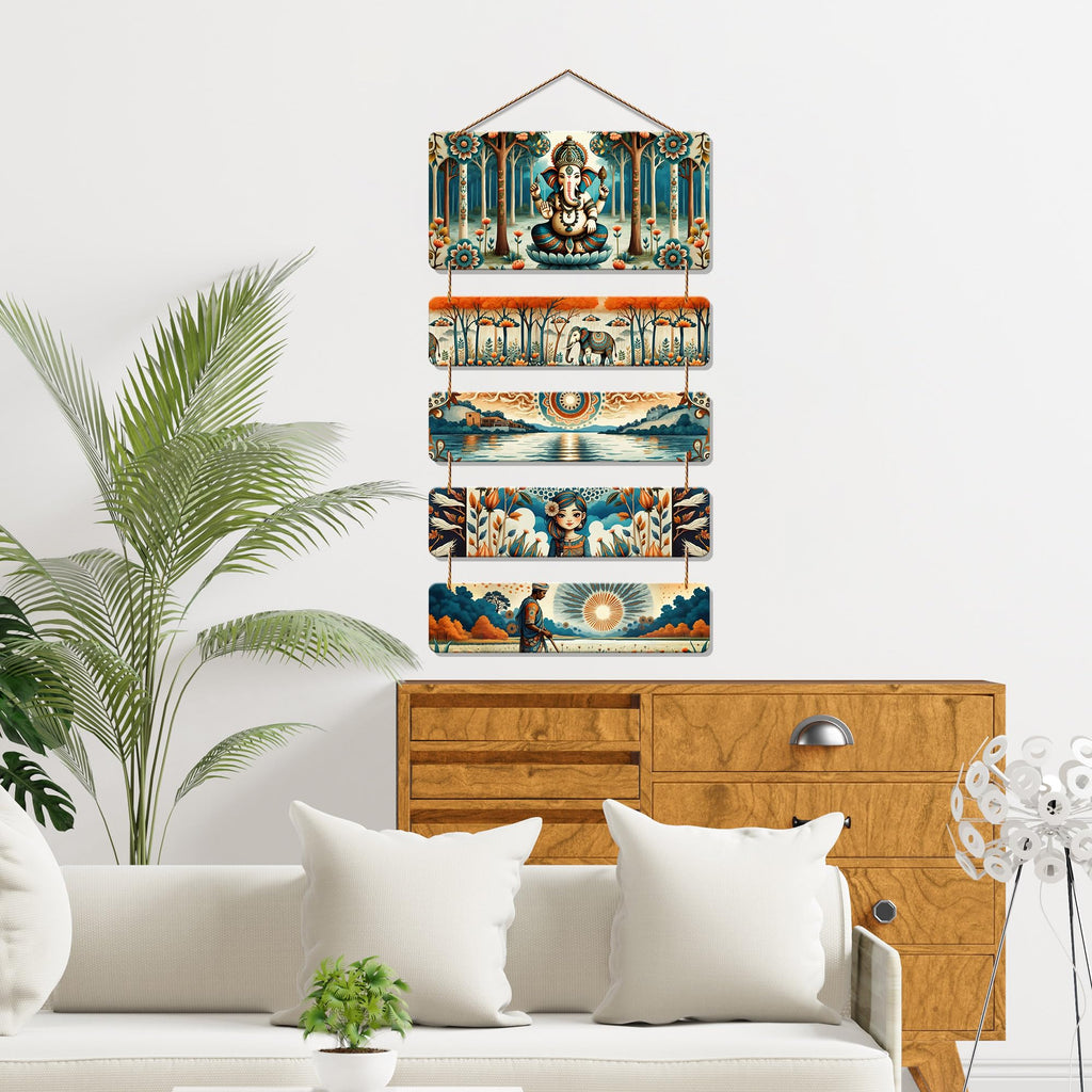 Artvibes Lord Ganpati and Scenic Art Auspicious Wooden Art Work Wall Hanging For Good Luck Properity Vastu | Spiritual Decor Items | Paintings | Wall Poster| Modern Decor Item | Gift Items (WH_6717N)