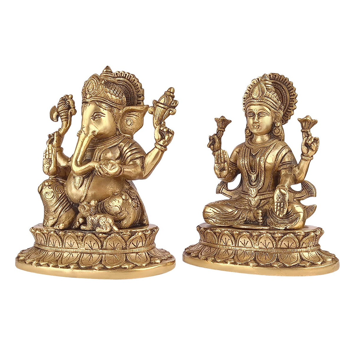 ARTVARKO Brass Ganesha Laxmi Ganesh Lakshmi Bhagwan Luxmi Idol Sitting Statue for Home Office Success Entrance Décor Diwali Pooja Good Luck Gift (LxBxH 7x5x8.5 Inch)