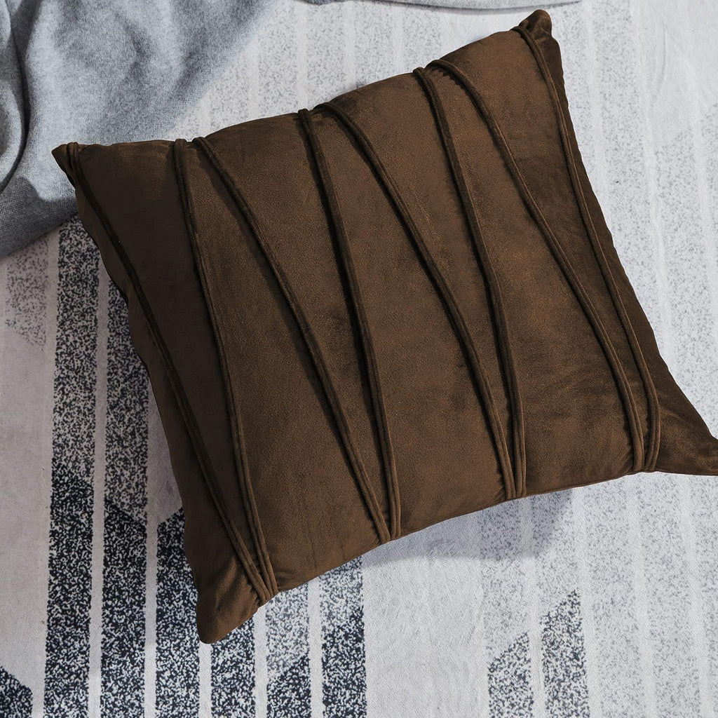 Khooti Velvet Striped Cushion Cover Pack of 1-16 x 16 / 41 x 41 cm | Brown | Soft Pillow Covers Cushion Case for Sofa Bedroom Livingroom Chair Car, Cushion Cover with Zig Zag Pattern