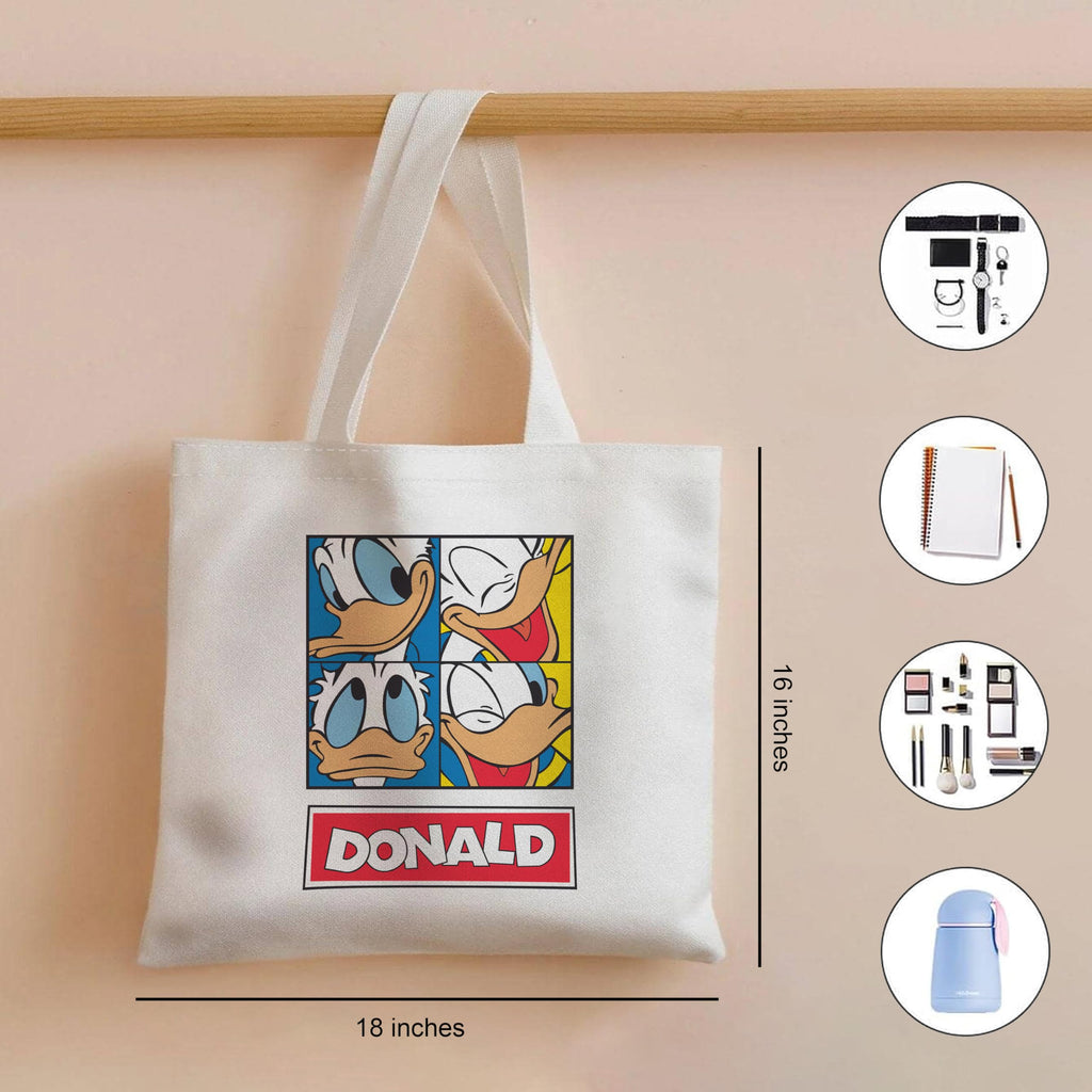 Darkbuck Cartoon Canvas Tote Bag For Women & Men Shoulder Unisex Zipper Lock White Totebag Donald Duck