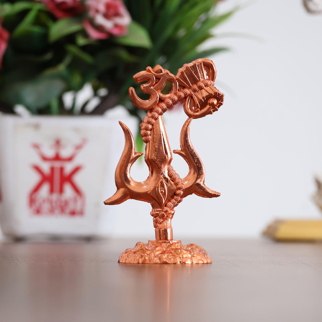 KridayKraft Metal Shivshakti Om Trishul Damru Rudaksha Mala Idol Symbol Statue. (Copper Finish)