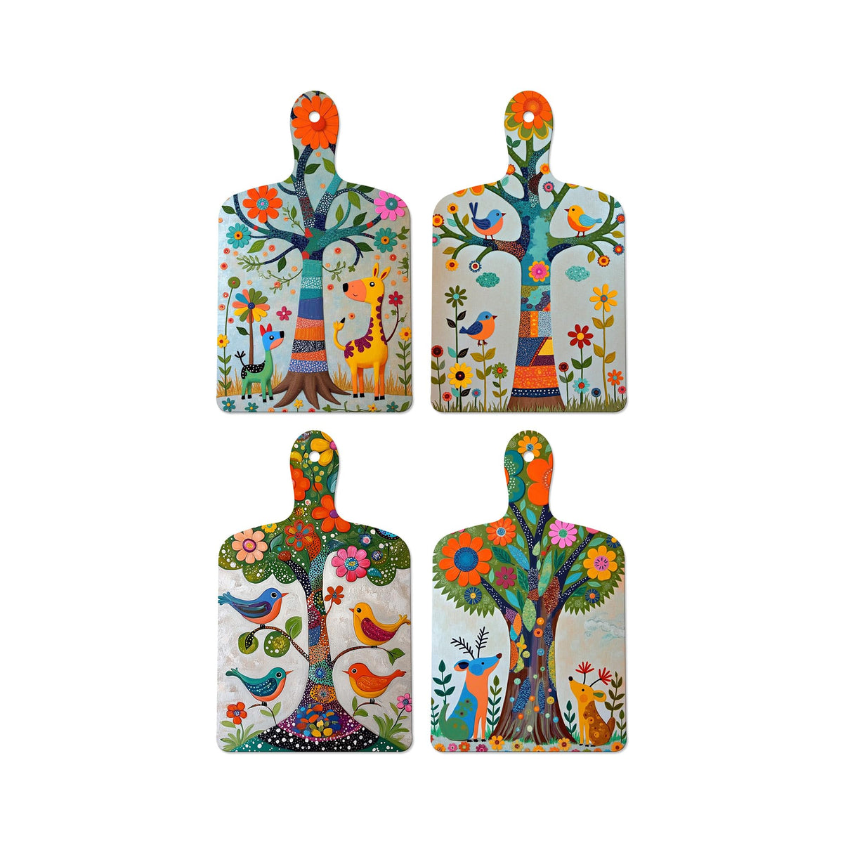 Artvibes Indian Folk Art Tree of Life Decorative Wall Art MDF Wooden Wall Hanger for Home | Printed Wall Decoration | Graphic Artwork | Wall Illustrations | Sceneries | Gift Items (WH_5656N), Set of 4