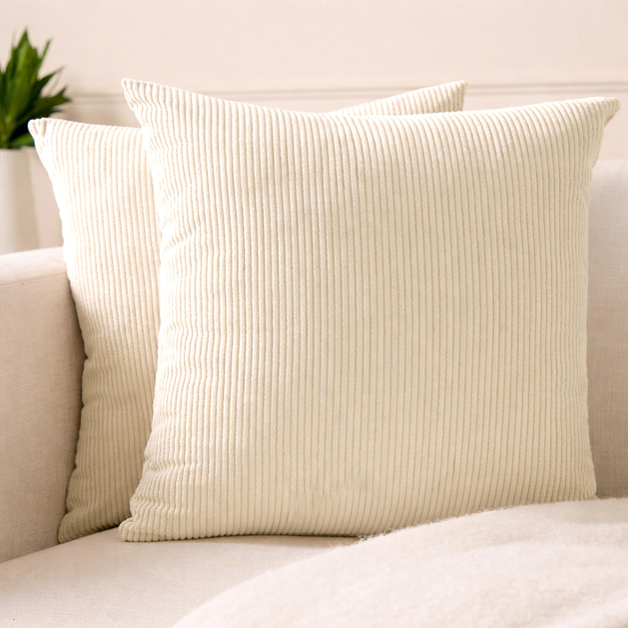Encasa XO Corduroy Cushion Covers, No Inserts, Set of 2, Cream