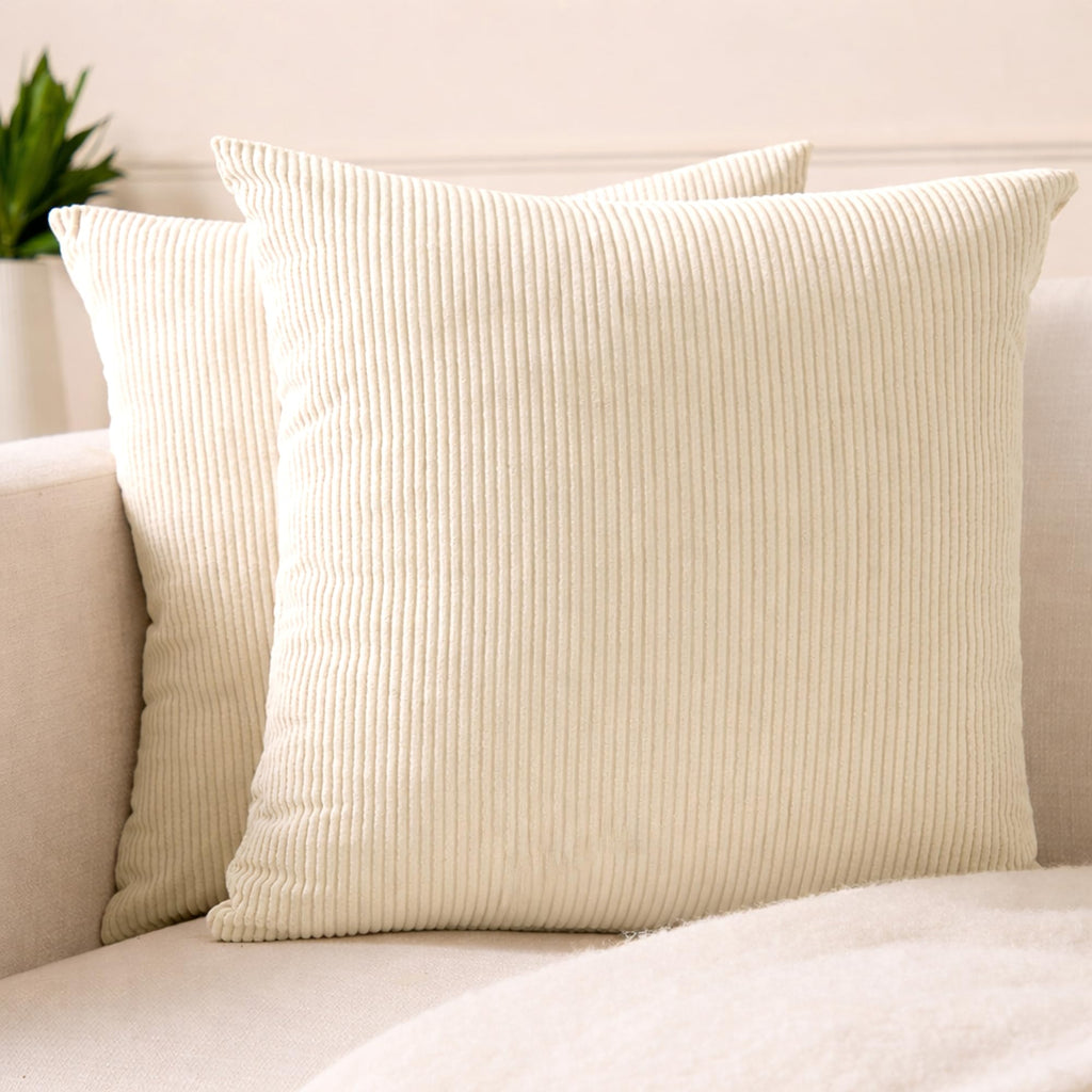 Encasa XO Corduroy Cushion Covers, No Inserts, Set of 2, Cream