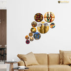 Artvibes African Tribal Dance & Their Routine Folk Art Round Shape MDF Wooden Wall Decor Items for Home | Art For Wall | Modern Decor Artwork | Wall Illustrations | Unique Gift (WPS_147N), Set of 11