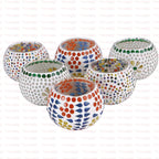TIED RIBBONS Pack of 6 Mosaic Glass Votive Tealight Candle Holders for Dining Table - Decorations Items for Decor Living Room (Pack of 6, Glass) - Decorations Items for Home Office - Gifts