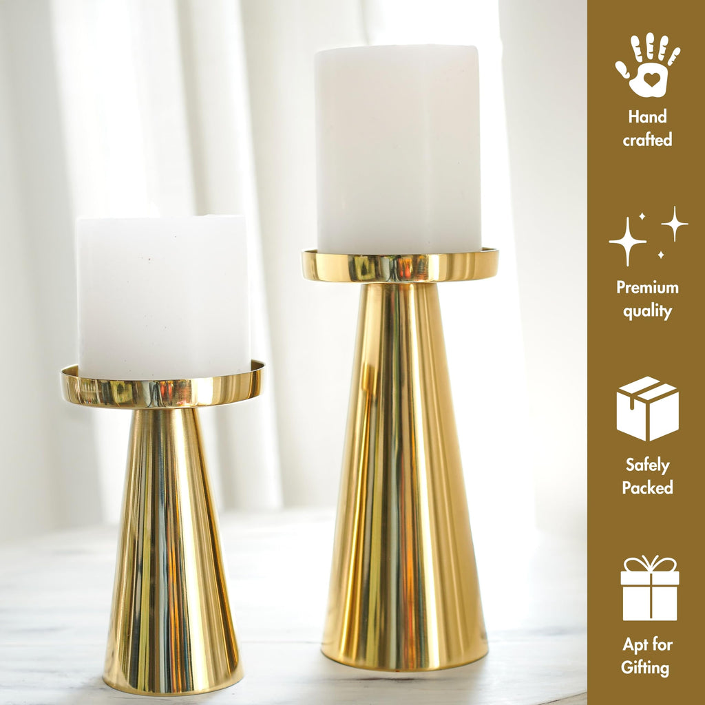 Behoma Solid Large Set of 2 Metal Pillar Candle Holders with Gift Box