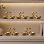 BEHOMA Metal Pair of Love Swans with 2 Tea Lights, Golden - Pack of 5