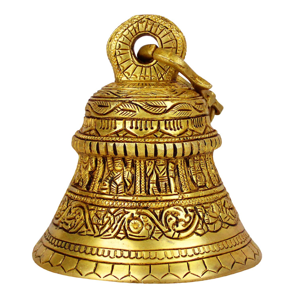 Artvarko Dashavatar Brass Hanging Bell with Chain God Lord Vishnu dashavataram Engraved Hanging Temple Wall Ghanta Height 24 Inches