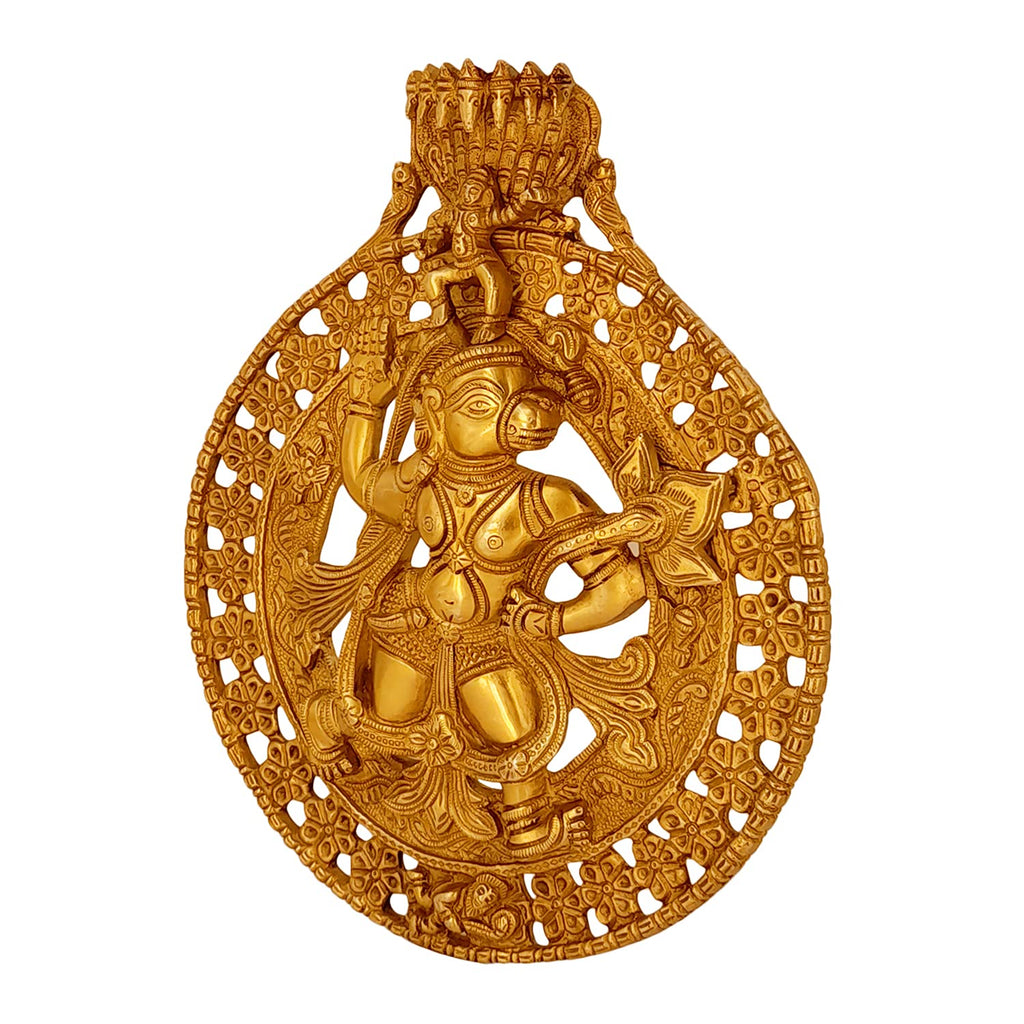 Artavrko Pure Brass Hanuman Bajrang Bali Krishna On Top with Sheshnaag Murti Wall Hanging for Entrance décor Showpiece 11 Inches