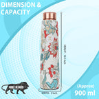 MERCAPE® Pure Copper Water Bottle 950 ml with Leak Proof Lid | Printed Floral Design Copper Bottle for Home, Office, Gym & Yoga | BPA Free Reusable Ayurvedic Water Bottle for Daily Use