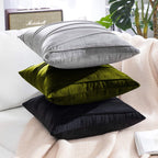 Khooti Velvet Striped Cushion Cover Pack of 1-38 x 38 / 97 x 97 cm | Mehandi | Soft Pillow Covers Cushion Case for Sofa Bedroom Livingroom Chair Car, Cushion Cover with Zig Zag Pattern