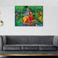 VIBECRAFTS Beautiful Radha Krishna In Forest 4 Pieces Canvas Wall Painting Fitted With Wooden Frame For Home | Office | Living Room | Gift(PTVC4Pcs1_13512)