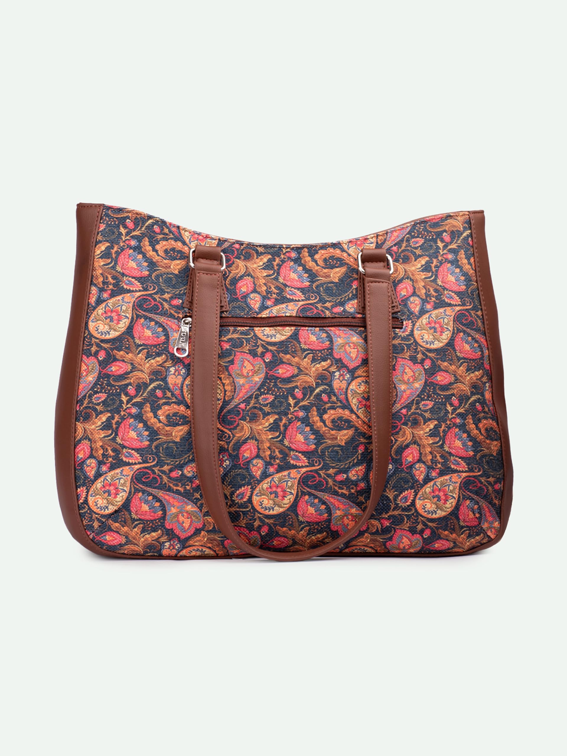 ZOUK Paisley Print Getaway Handbag | Jute | Vegan Leather Handcrafted Tote Bag | Pink