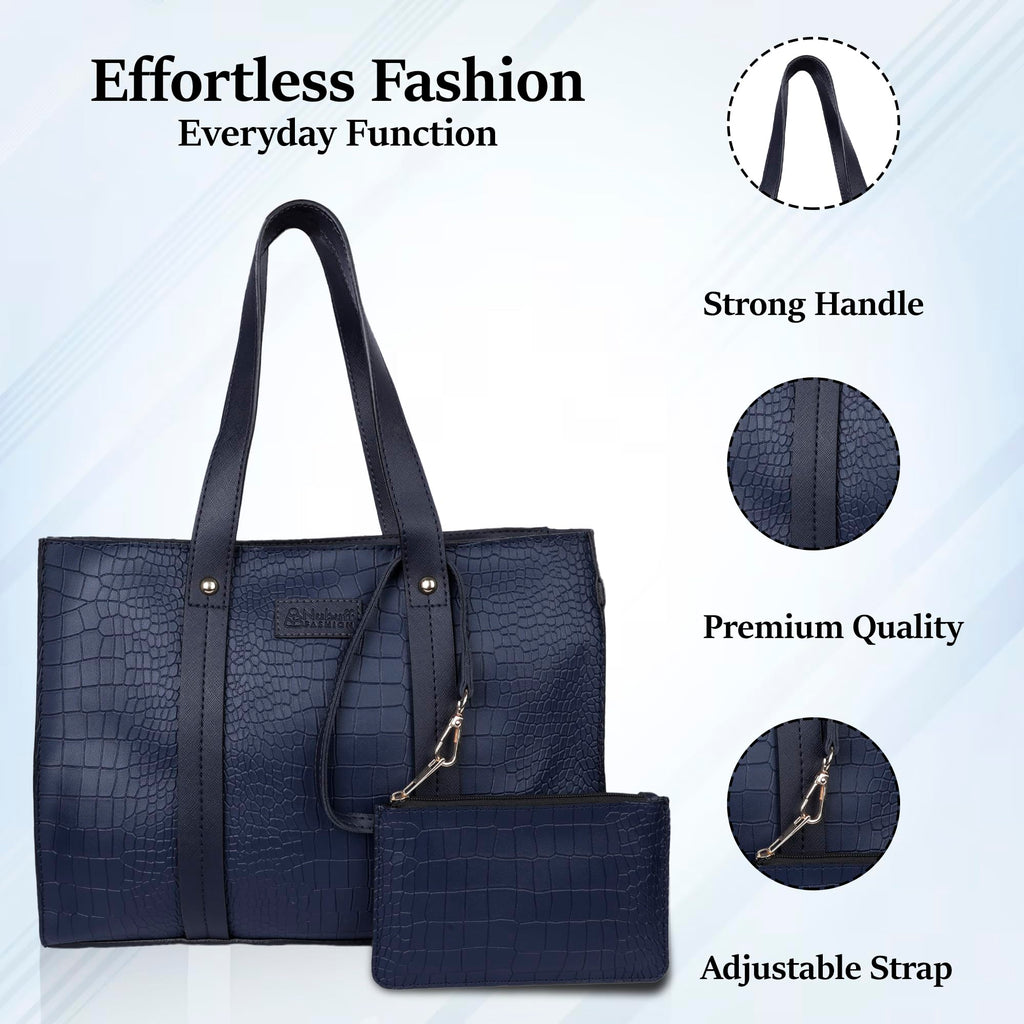 NUBUFF FASHION Womens croco Textured Shoulder Tote Bag (BLUE)
