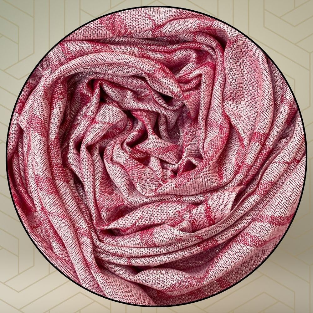 FAHABO Shimmer Geometric Woven Cotton Blend Scarf for Women – Lightweight Hijab & Stole Wrap | 73 x 29 Inches (Red)