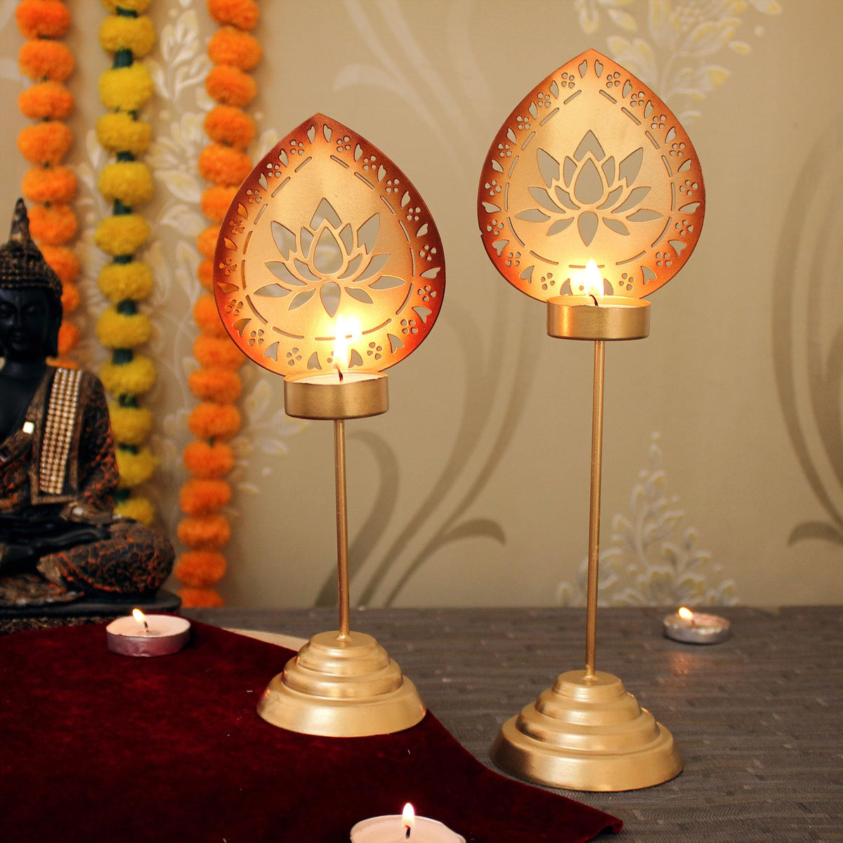 TIED RIBBONS Pack of 2 Tealight Candle Holders - Decorations Items for Home Table (Pack of 2) - Home Décor - Gifts Item