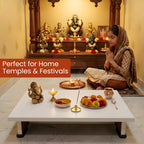 CHISELCHANT Wooden Mandir Stand for Home Temple White Pooja Chowki for Idols Heavy Duty Pooja Stand Table Anti-Slip Base Platform for Home Décor