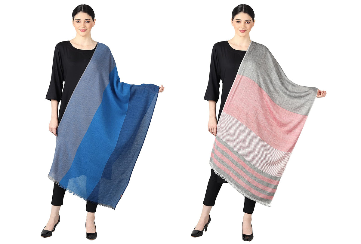Flyer Women's stole/scarf Colour- Sky Blue & Grey AND Pink & Grey soft viscose ethnic scarves pack of 2 ST-06-ST-13