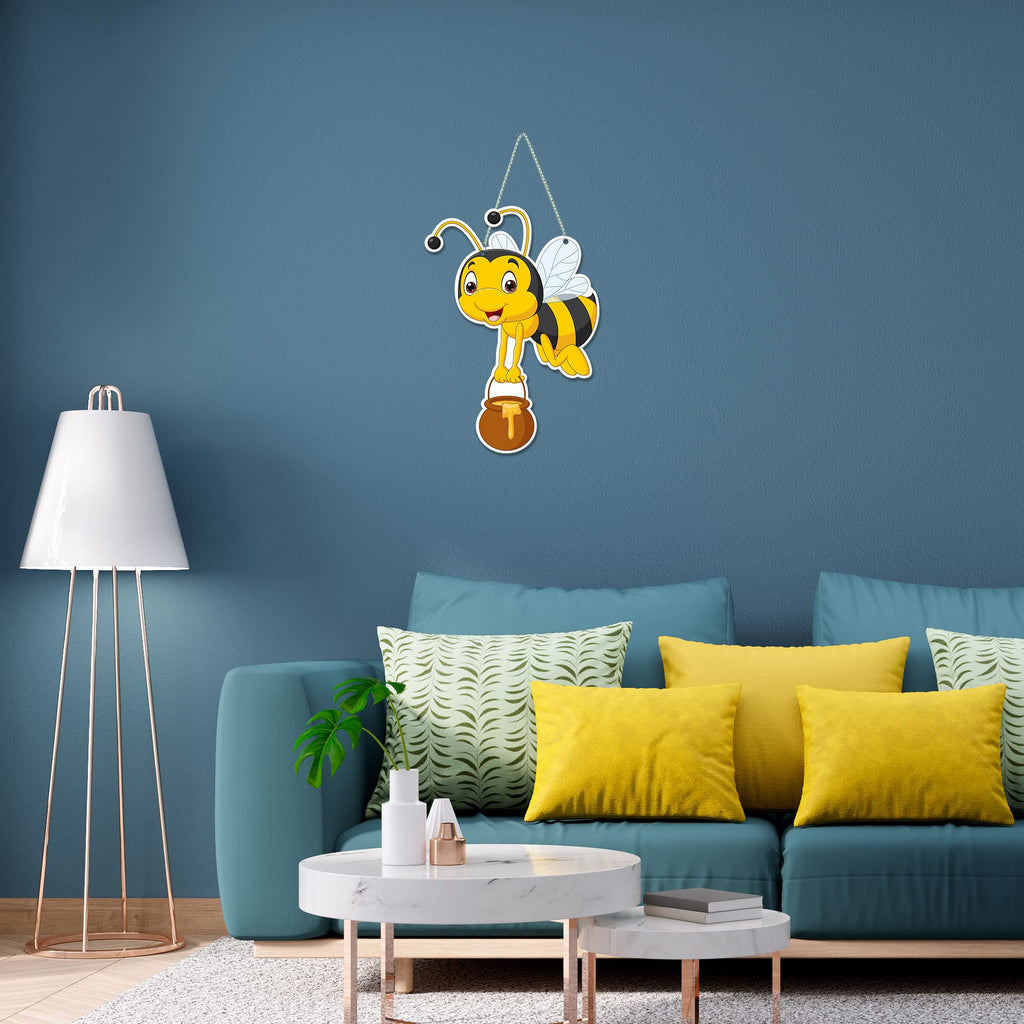 Artvibes Honey Bee Decorative Wall Art MDF Wooden Wall Hanger for Living Room | Festive Decor Art | Wall Art Painting For Hall | Graphic Artwork | Wall Illustrations | Gift Items (WH_5508NN)
