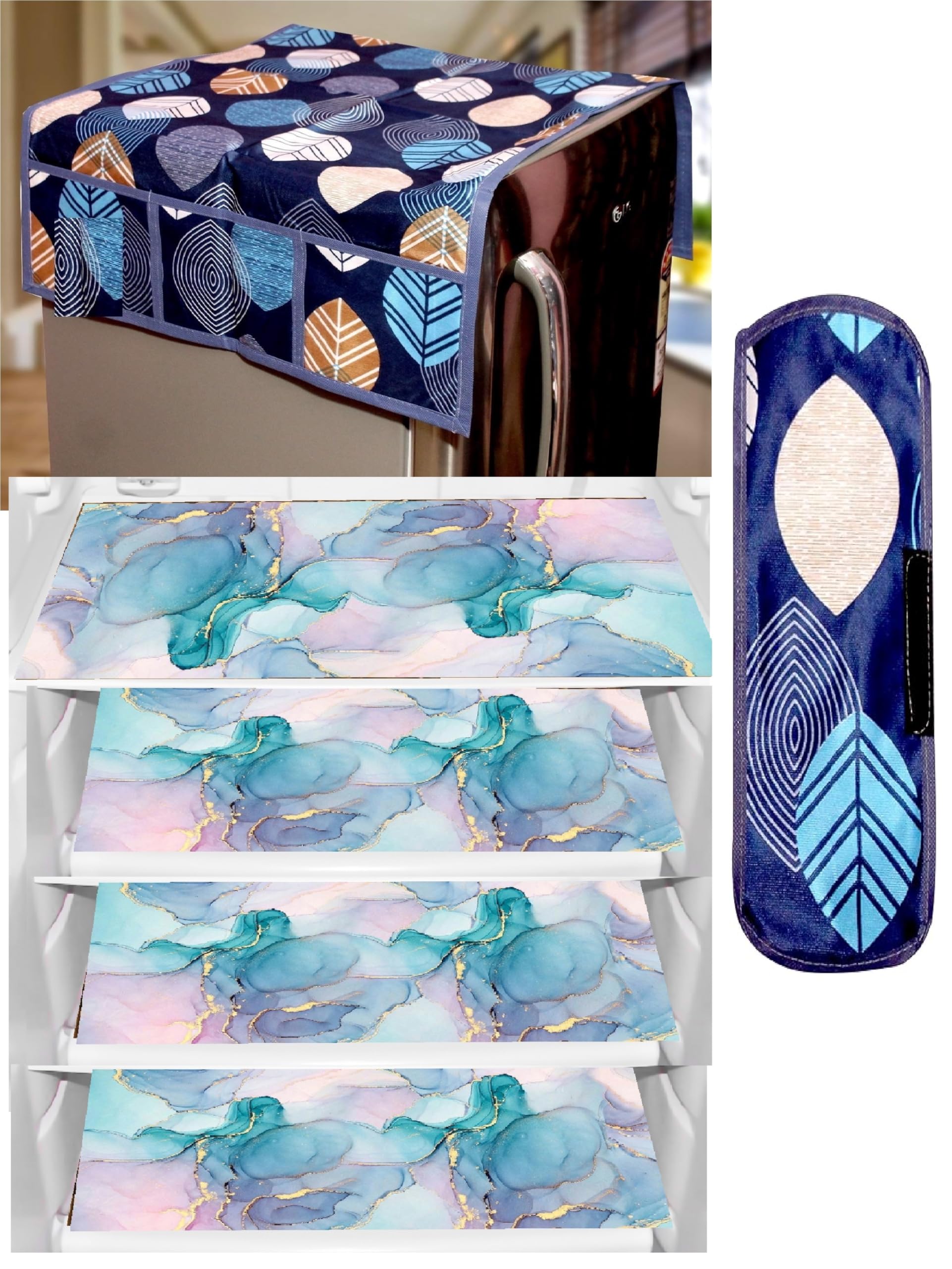 REVEXO Kitchen Combo Fridge Top Cover, 1 Piece Fridge Handle Cover, 4 Pcs Fridge Mats, (Set of 6 Piece) rev-08 Kafalo