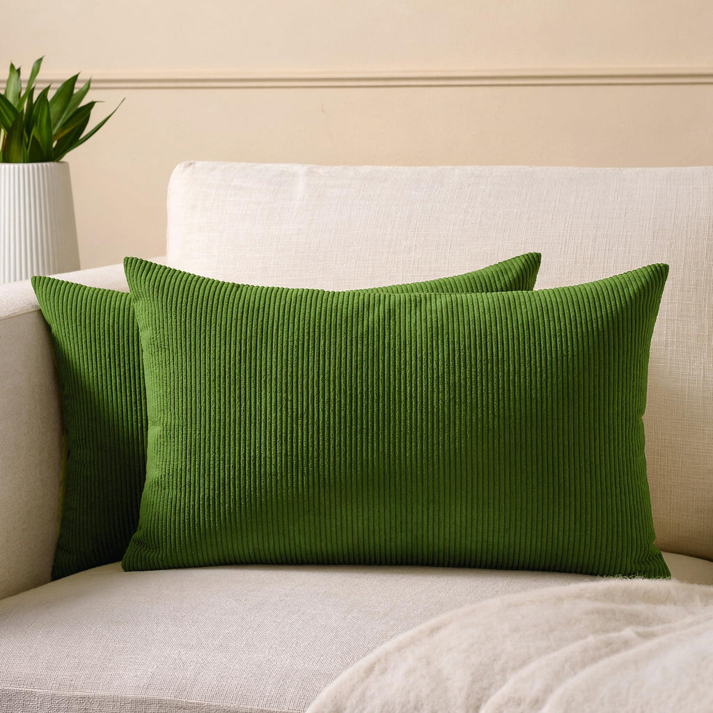 Encasa XO Corduroy Cushion Covers, Boho Pillow Covers, No Inserts Green