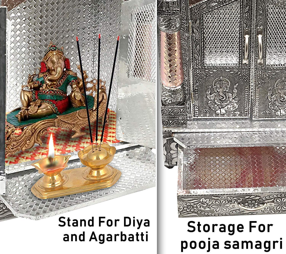 Bit-Chu Home Designs Aluminium & Copper Carving Oxidized Handcrafted Mandir/Ghar Mandir/Pooja Temple(Size: 24 x 6x 15 Inch) Silver & Bronze