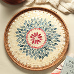 Habere India-All The Cultures Fabricating India Decorative Serving & Organising Trays | Gift Hamper | Wooden Serving Tray | Round Shape Rattan Tray - Large (Dia40 x H5 cm)