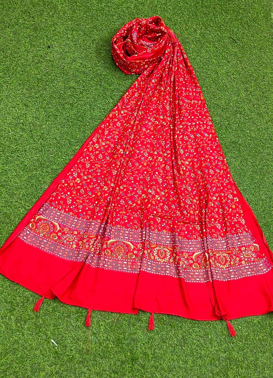 JAHAN TEXTILE Floral Printed Scarf for Women | Soft Lightweight Dupatta/Stole with Tassels | Elegant Ethnic & Casual Wear Wrap | Stylish Designer Shawl for All Seasons (Gajri)