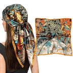 ULOS Women's Printed Shiny Dubai Style Luxury Floral Pattern Satin Head Scarf - Neck Scarf (Square)