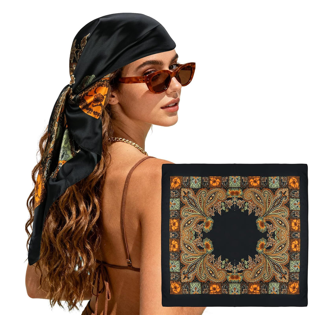 Chrbdonica 90x90cm Bandana For Women, Hair Scarf,Head Scarf For Women, Silk Scarf For Women, Satin Scarf, Bandana Scarf, Stylish Fashion Accessory for Office Wear, Travel Styling, Ethnic Occasions
