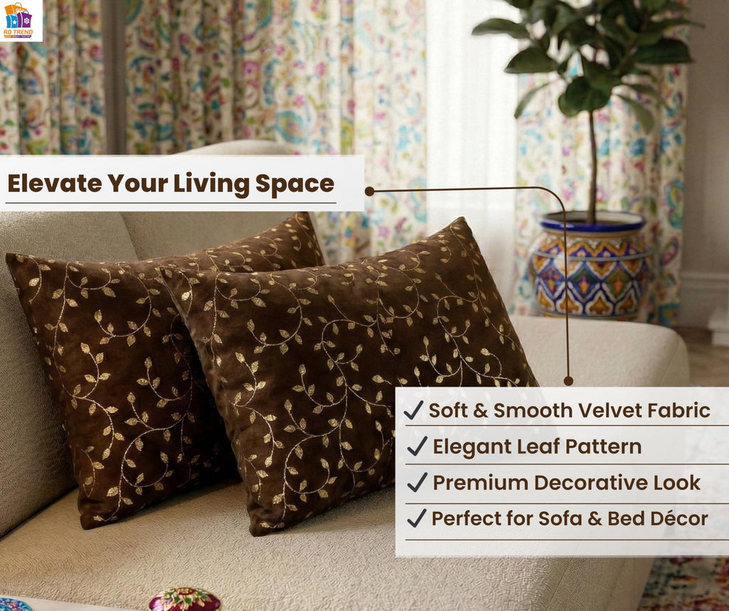 RD TREND® Velvet Rectangular 12x18 Inches Cushion Covers Set of 2 | Throw Pillow Covers for Sofa, Bed & Living Room | Perfect for Home Décor Chocolate Brown