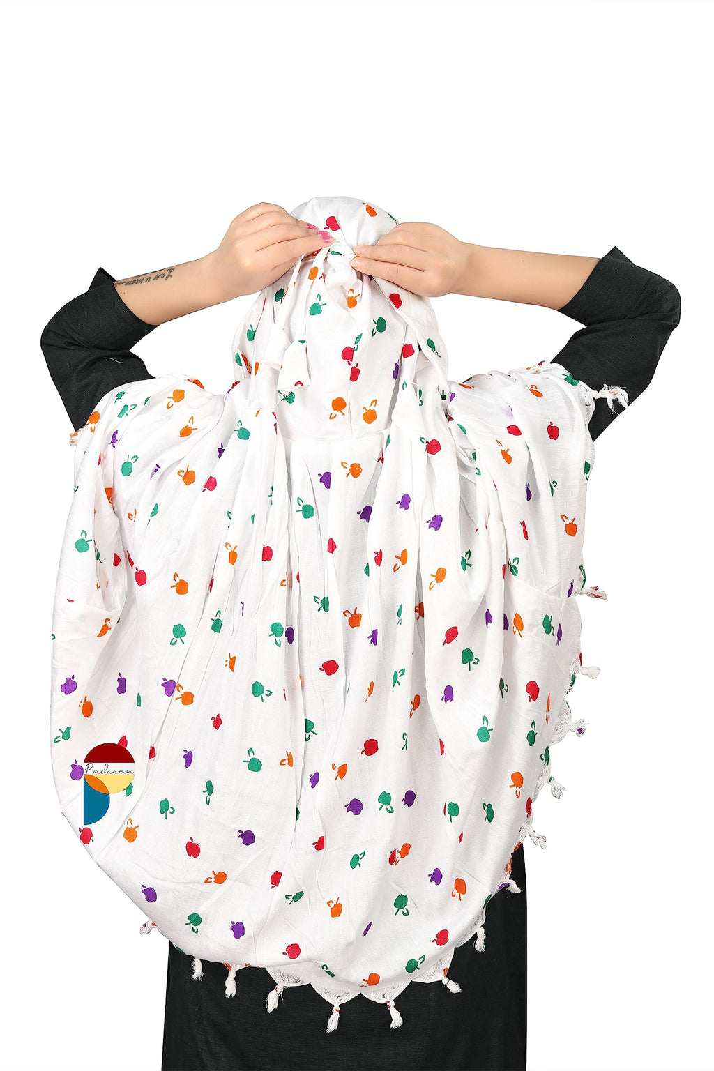 PRACHARAN Cotton Innovative Stylish Apple Printed Pattern Fancy Scarf With Sun Protection Cover Face Cotton Driving Scarf for Women's and Girls