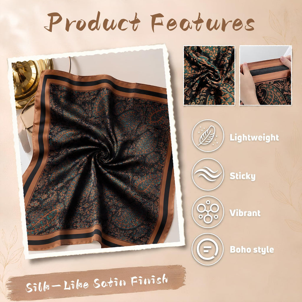 CoolShef Silk Like Satin Scarf for Women - 27.5 Square Lightweight