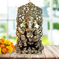 ARTVARKO Pure Brass Lord Ganesha Bhagwan Idol Mangalkari Ganesh Statue Sitting on Kritimukha Singhasana for Home Office Decor Gift13 Inches