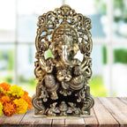 ARTVARKO Pure Brass Lord Ganesha Bhagwan Idol Mangalkari Ganesh Statue Sitting on Kritimukha Singhasana for Home Office Decor Gift13 Inches