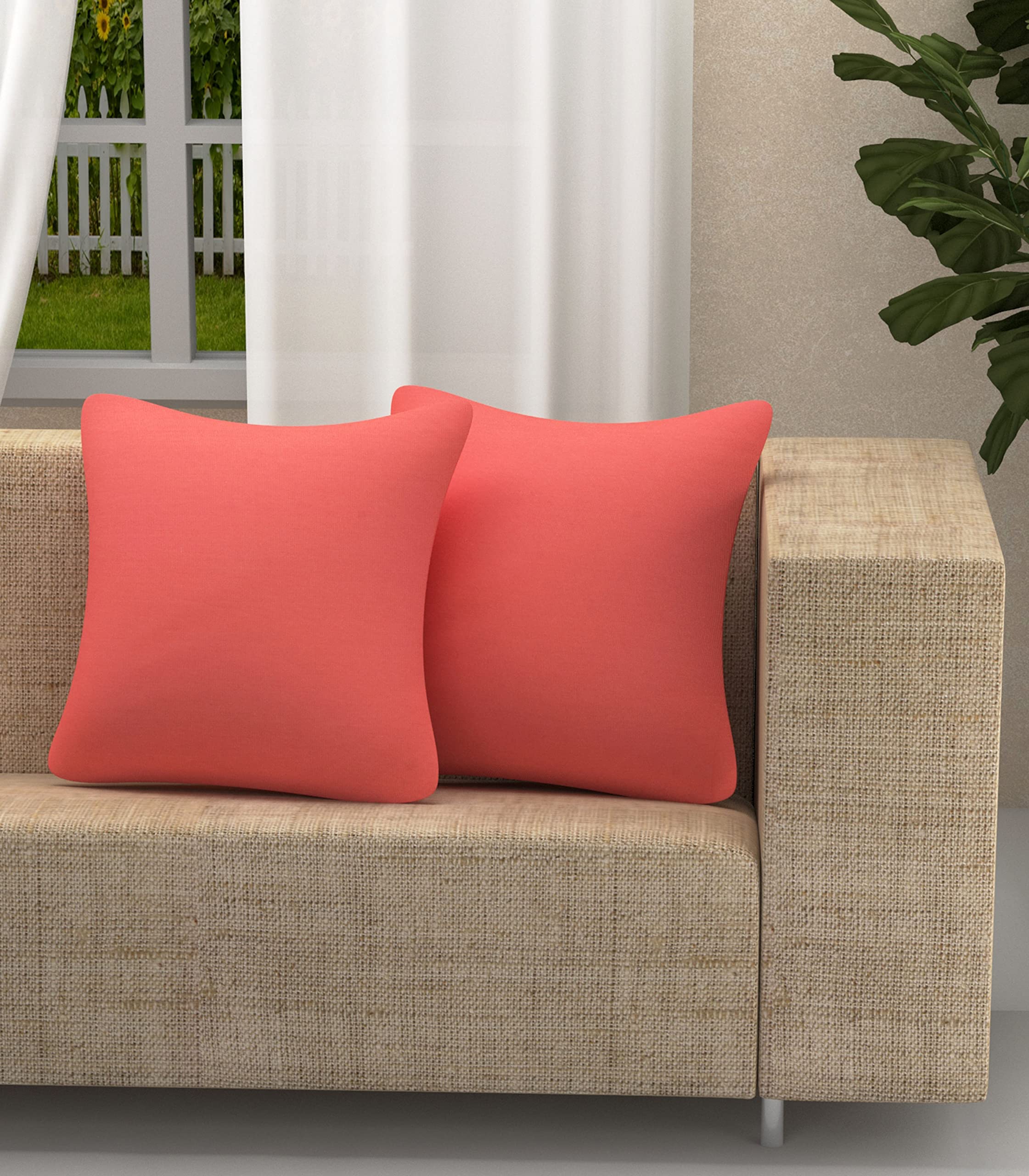 Yellow Weaves Cotton 250 TC Canvas Decorative Cushion Covers, (24 X24 Inches), Set Of 2, Peach