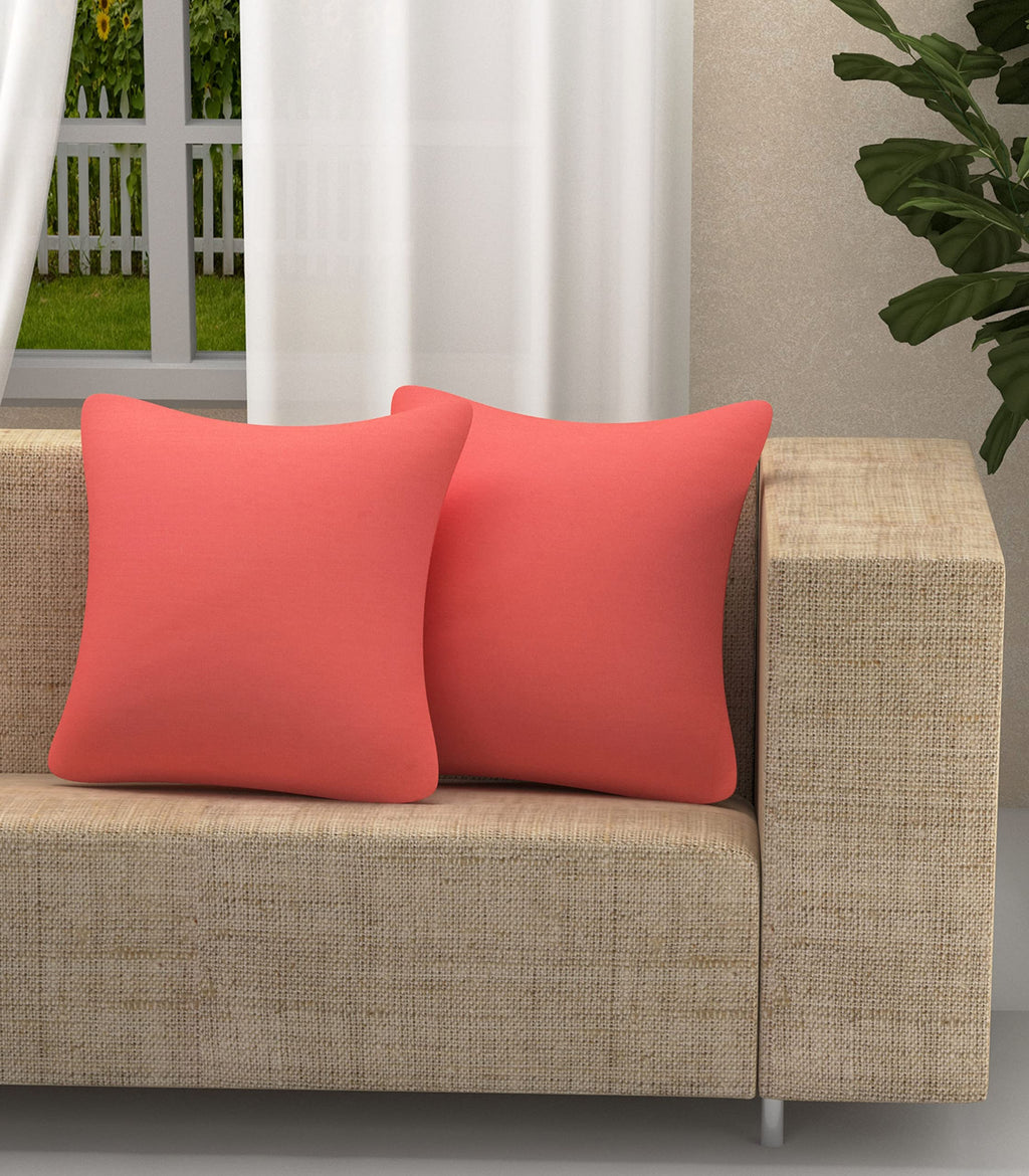 Yellow Weaves Cotton Canvas Decorative Cushion Covers, (16 X 16 Inches), Set Of 2, Peach, 250 TC