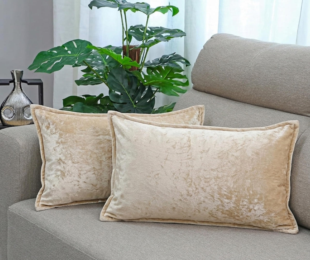 RD TREND® Velvet Cushion Covers Set of 2, Soft Long Cushion Covers 18x28 Inches, Rectangular Decorative Throw Pillowcases for Sofa, Bed & Living Room | Solid Gold