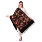 BRAVEZI Women's Woolen Kashmiri Emboridered Shawl (BZST5553, Black, Free Size)