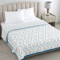haus & kinder 100% Cotton Single Bed Dohar | Lightweight AC Blanket for Summer | Soft Breathable Reversible Blanket | Printed Cotton Dohar Pink Bloosm | 58 x 88 Inch | 144 TC Kafalo