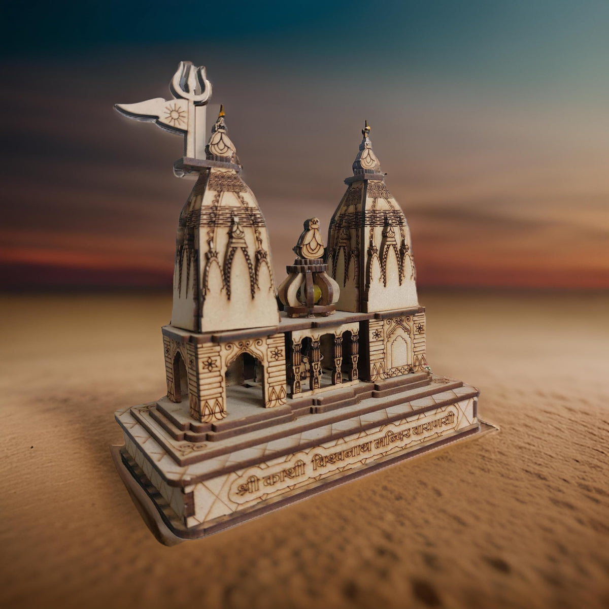 Shri Kashi Vishwanath Temple 3D Wooden Model – Premium Handmade Souvenir for Home Decoration and Spiritual Spaces-Home Decor Or Showpiece- 6 Inch Height