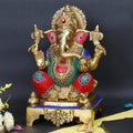 ARTVARKO Brass Ganesha Idol Mangalkari Sitting Ganesh Bhagwan Large Statue God Ganpati Murti for Home Pooja Entrance Décor Showpiece 11 Inch