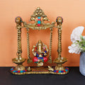 ARTVARKO Ganesh Jhula with Hanging Diya Brass Gemstone Handwork Ganesha Swing Statue Ganpati Jhoola Kirtimukha Idol Murti for Home Décor Office Mandir Gift 9 Inch