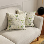 HUESLAND Premium Cotton Cushion Cover 16 inch x 16 inch | Decorative Square Throw Pillow Covers Set for Sofa, Living Room & Bedroom | Set of 2 | Green Leaf Floral