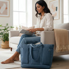 DailyObjects Idyll Tote Bag For Girls &Women | Crafted Using Soft-Touch & Water-Repellent Polyester | Polyfill Cushioning On The Inside | Holds Any Laptops Upto 14'' - Space Blue