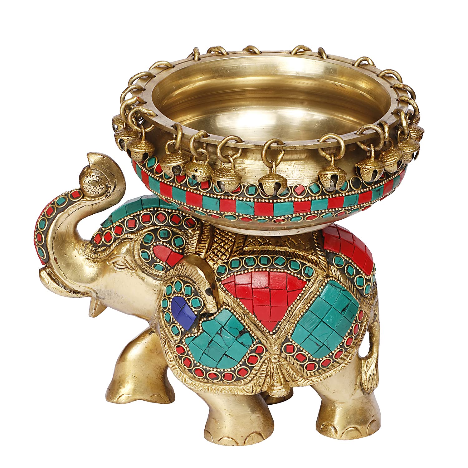 ARTVARKO Brass Multicolor Elephant Urli Decorative Urli Bowl for Flowers Handcrafted Round Floating Floral Candles Bowl for Home, Office, Living Room Decor Gift